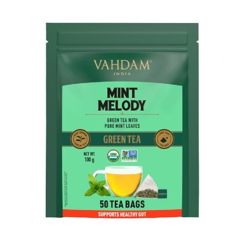Vahdam  Mint Melody Green Tea - Supports Healthy Gut, 2 g (50 Bags x 2 g Each)-1.webp